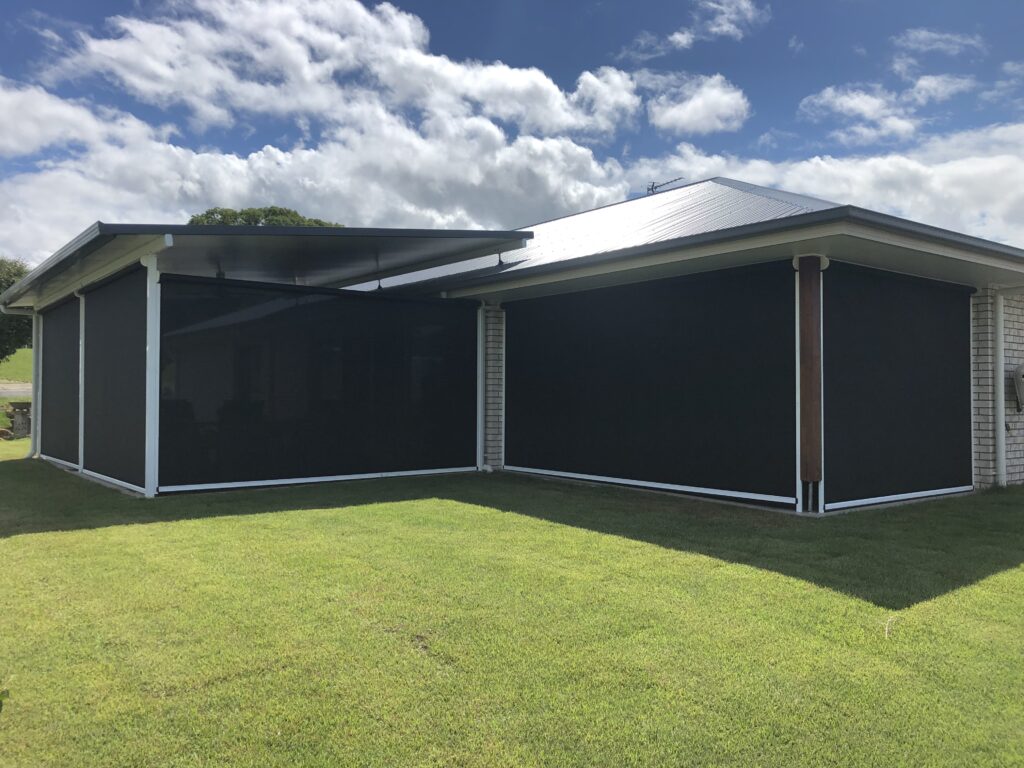 Ziptrak Outdoor Blinds covering 2 patios in Yandina