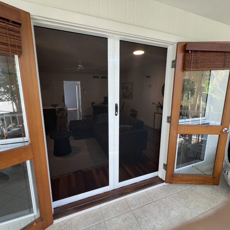 SecureView sliding security door fitted inside an existing timber doorway in Noosa