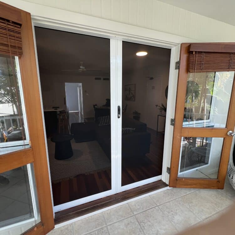 SecureView sliding security door fitted inside an existing timber doorway in Noosa