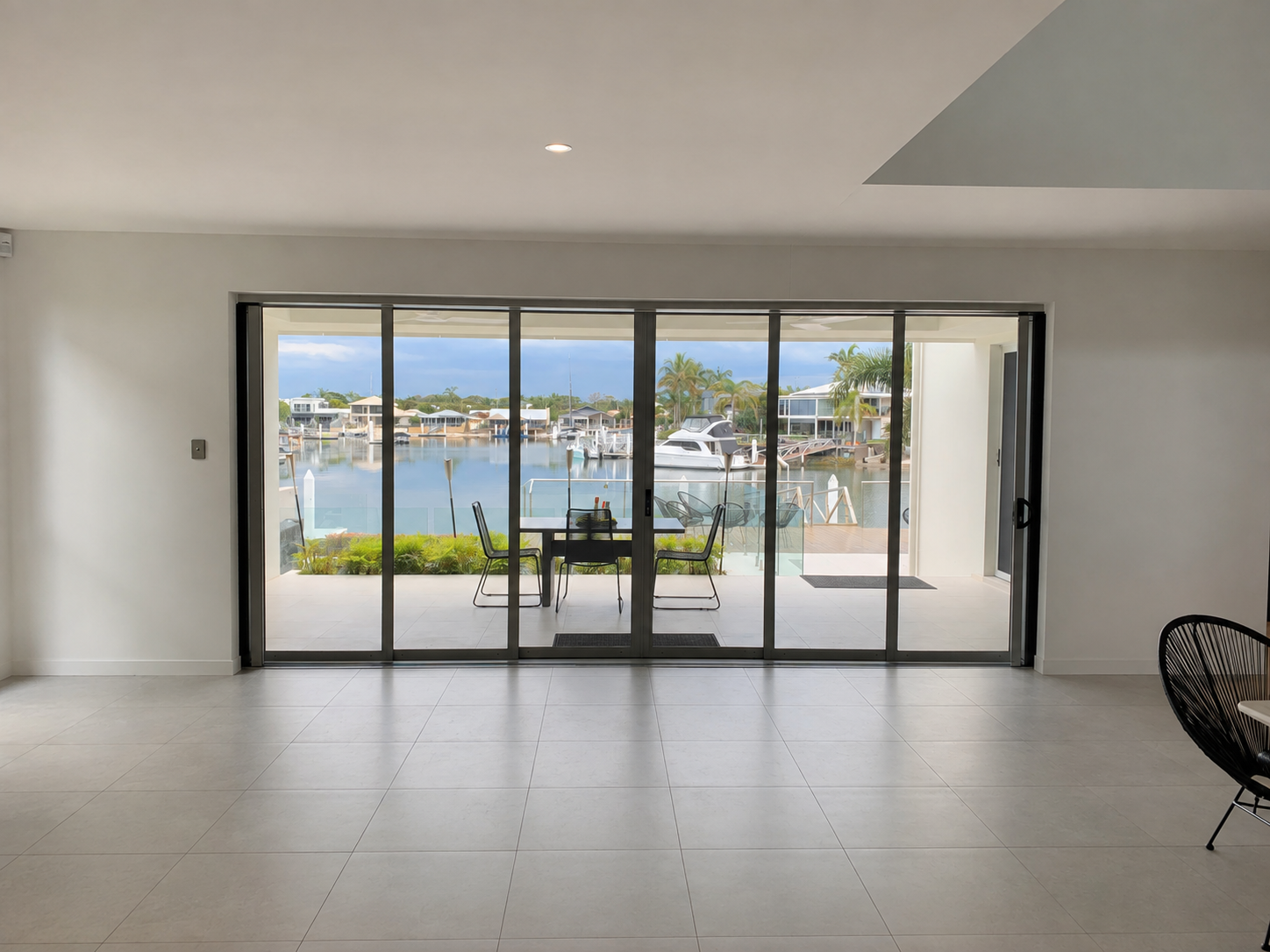 SecureView Saltwater Series Doors overlooking a Harbour