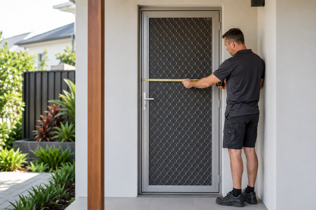 Man Measuring a Security Door
