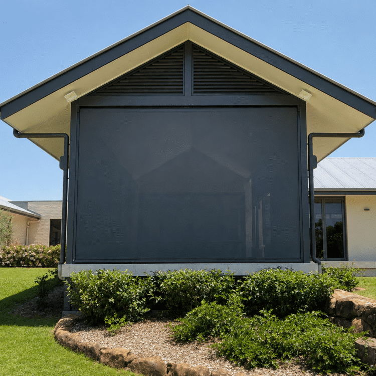 Large motorised Ziptrak outdoor blind installed on a Sunshine Coast patio